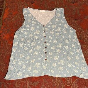 Pulse Light Blue Floral Button-Front Tank with Brown Buttons